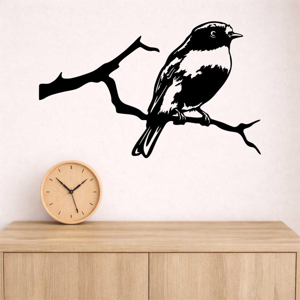 Wróbel na gałęzi W0332 – obraz ażurowy z drewna