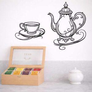 zestaw ażurowy filiżanka i dzbanek obraz ażurowy dekoracja na ścianę do kuchni salonu jadalni czarna