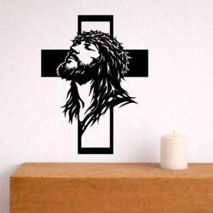 obraz ażurowy Drewniany krzyż dekoracyjny na ścianę – nowoczesna dekoracja religijna krzyż do salonu