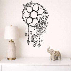 obraz ażurowy łapacz snów kwiatowy w kolorze czarnym