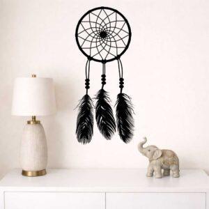obraz ażurowy łapacz snów z dużymi piórami z drewna – dekoracja ścienna