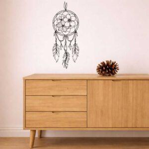 obraz ażurowy łapacz snów z kwiatami drewniana ozdoba na ścianę