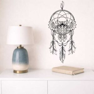 obraz ażurowy łapacz snów z sową wykonana z drewna