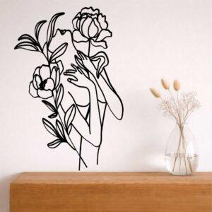 Obraz ażurowy Line Art kobieta z kwiatami