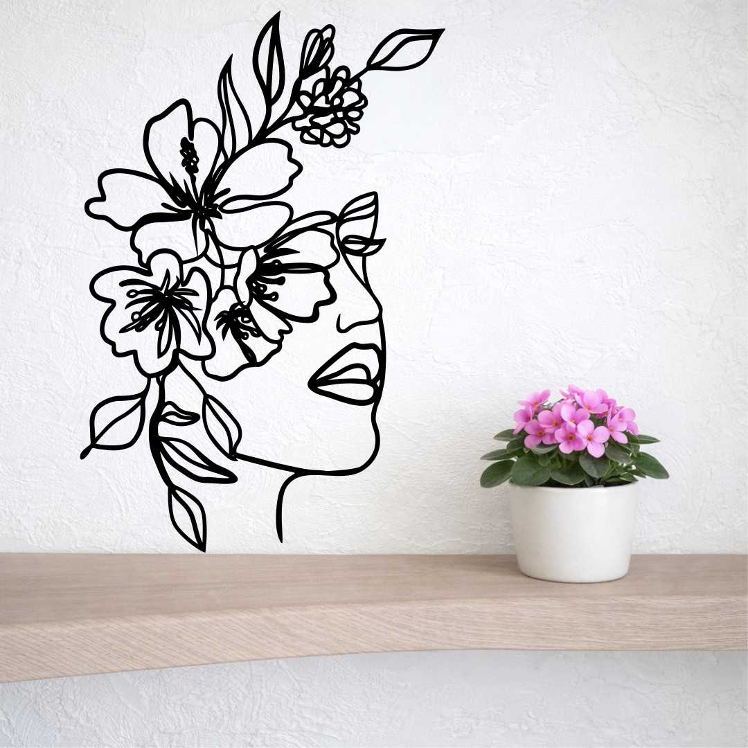 Obraz ażurowy Line Art twarz kobiety z kwiatami