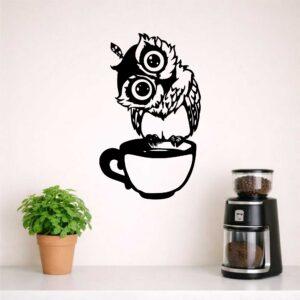 drewniany obraz do kuchni sowa na filiżance