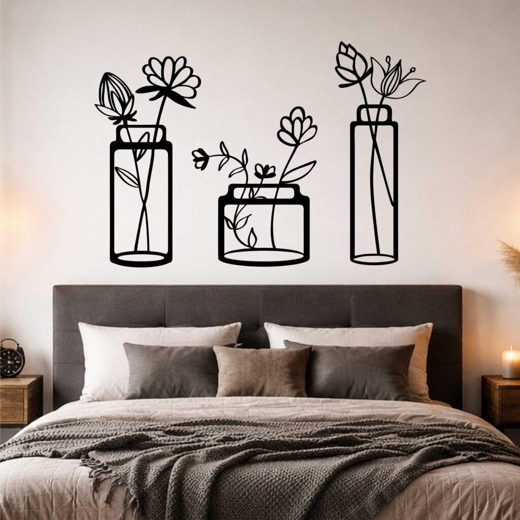 kwiaty w wazonikach wall art obraz ażurowy czarny