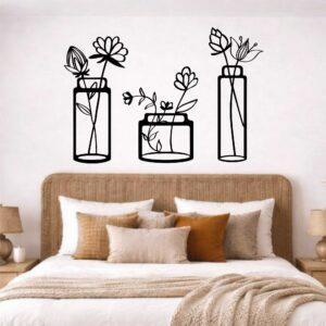 kwiaty w wazonikach obraz ażurowy wall art czarny