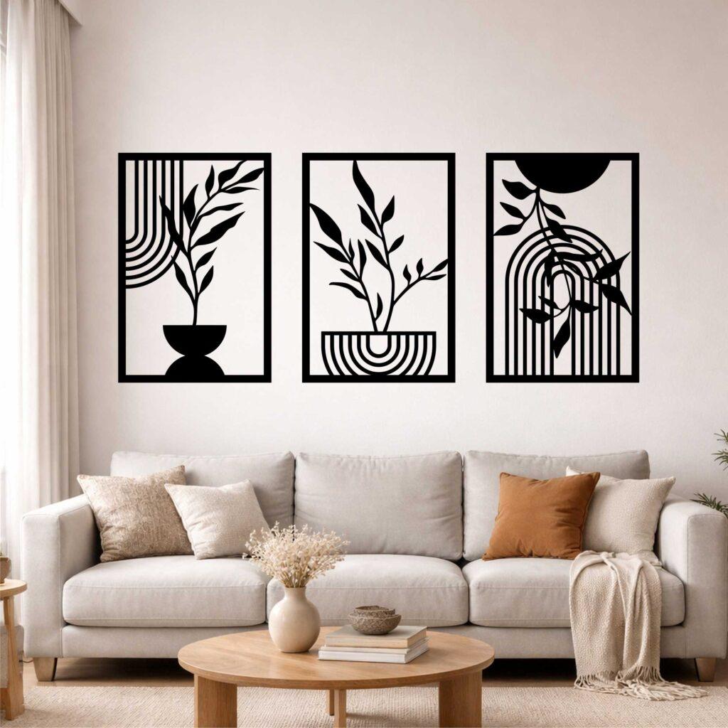 geometryczne obrazy roślinne trzy panele