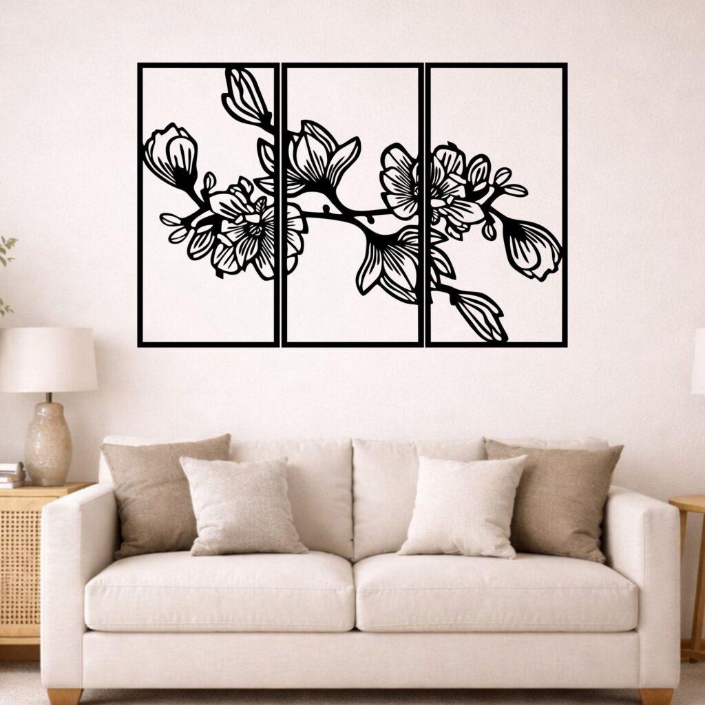 obraz ażurowy magnolia wall art czarny